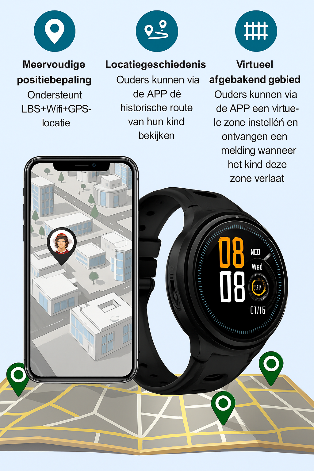 Kinder GPS Smartwatch WTC42 -Zwart