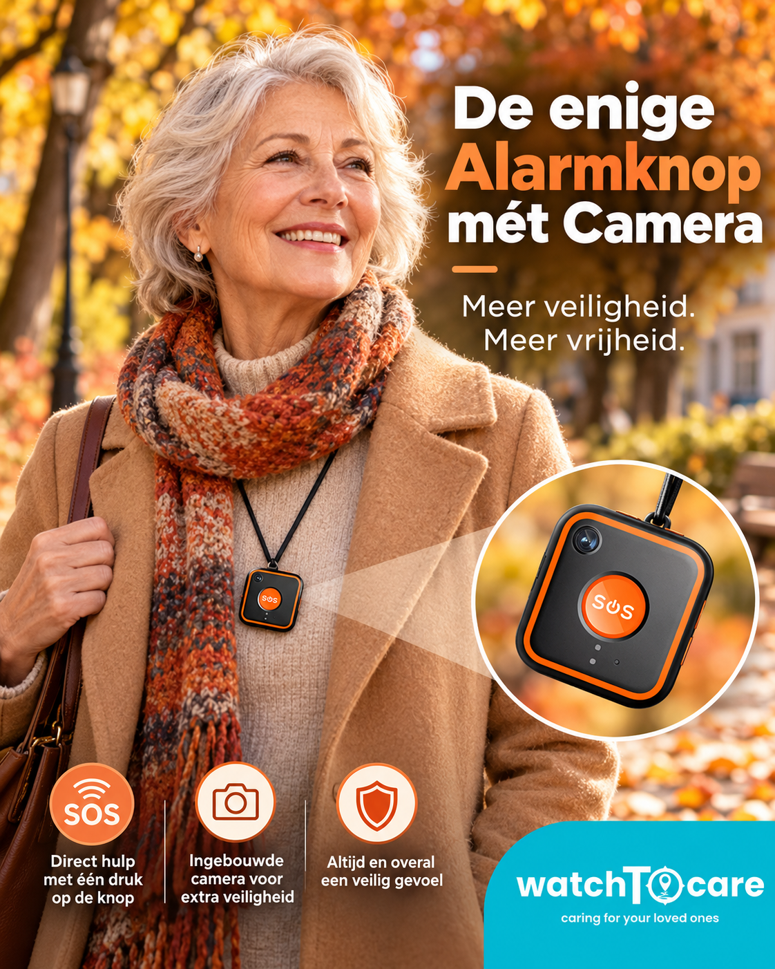 WatchToCare Luna – GPS Alarmknop met SOS functie, valdetectie én camera
