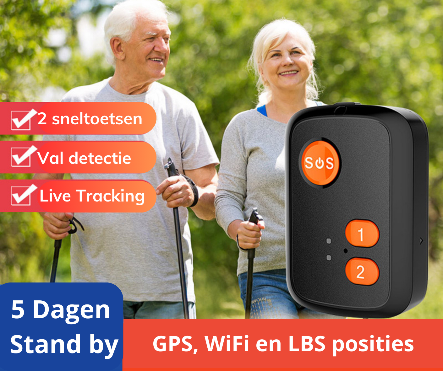 WatchToCare WTC24 GPS Alarmknop - Deze maand inclusief Gratis draadloos laadstation t.w.v. € 19,95 - op=op