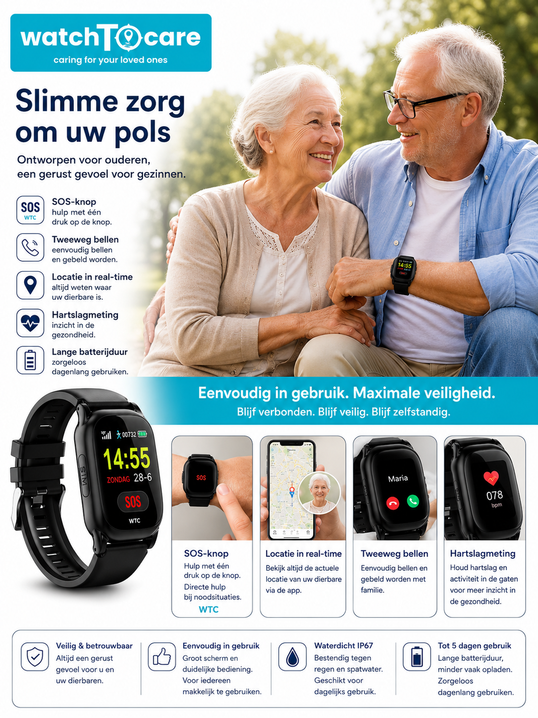 WatchToCare Vito – Het eenvoudig te bedienen veiligheidshorloge voor senioren