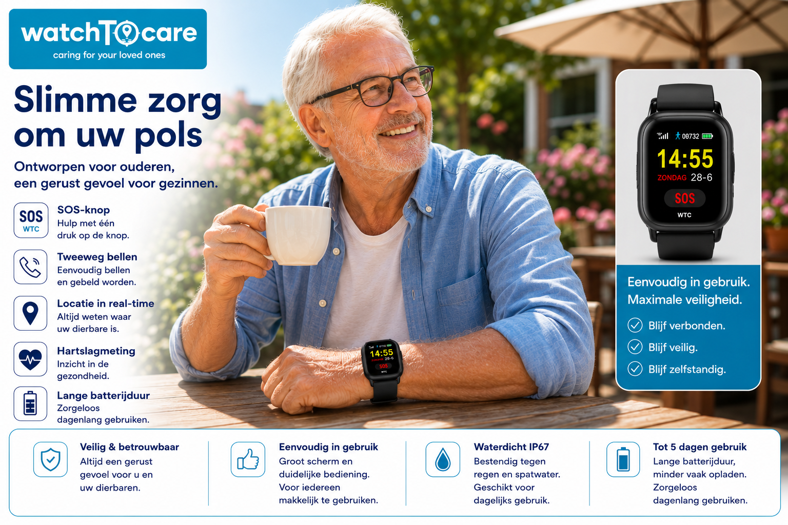 WatchToCare Vito – Het eenvoudig te bedienen veiligheidshorloge voor senioren