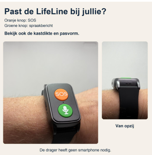 WatchToCare Lifeline, werkt overal, inclusief valdetectie.