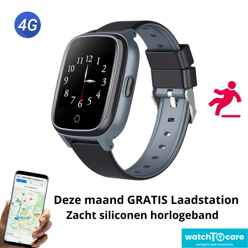 GPS Horloge Senioren WTC45 - Deze maand inclusief GRATIS laadstation én GRATIS screenprotector samen t.w.v. €39,90