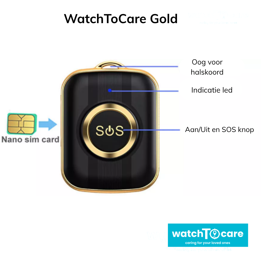 WatchToCare Gold 2 GPS Alarmknop - deze maand inclusief Gratis draadloos laadstation t.w.v. € 19,95 - op=op
