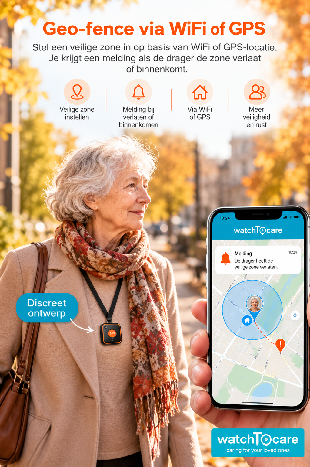 WatchToCare Luna – GPS Alarmknop met SOS functie, valdetectie én camera