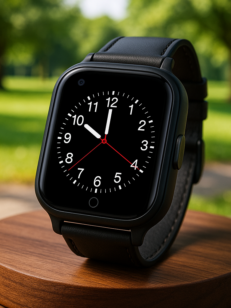 GPS Horloge Senioren WTC45 - Zwart Leren Band - Deze maand inclusief GRATIS laadstation én GRATIS screenprotector samen t.w.v. €39,90