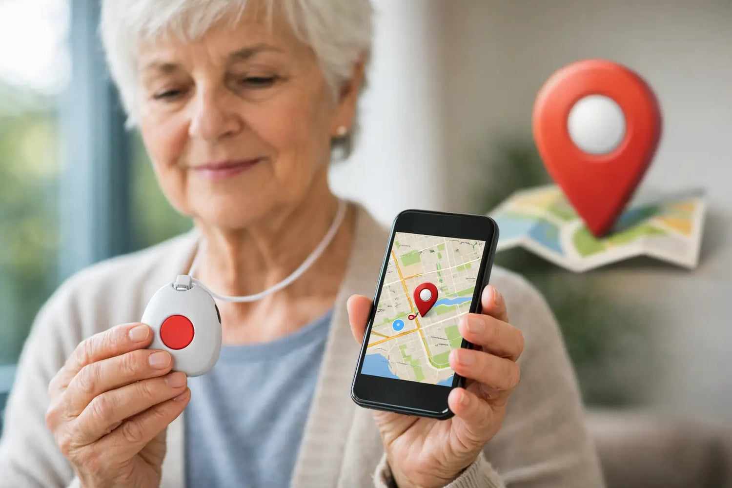 Ouderen noodknop met locatie kiezen