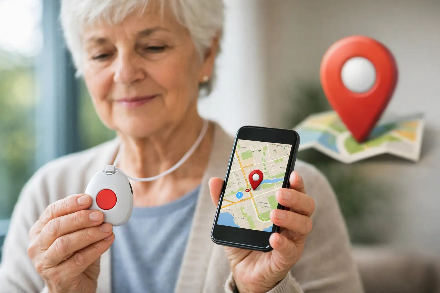 Ouderen noodknop met locatie kiezen