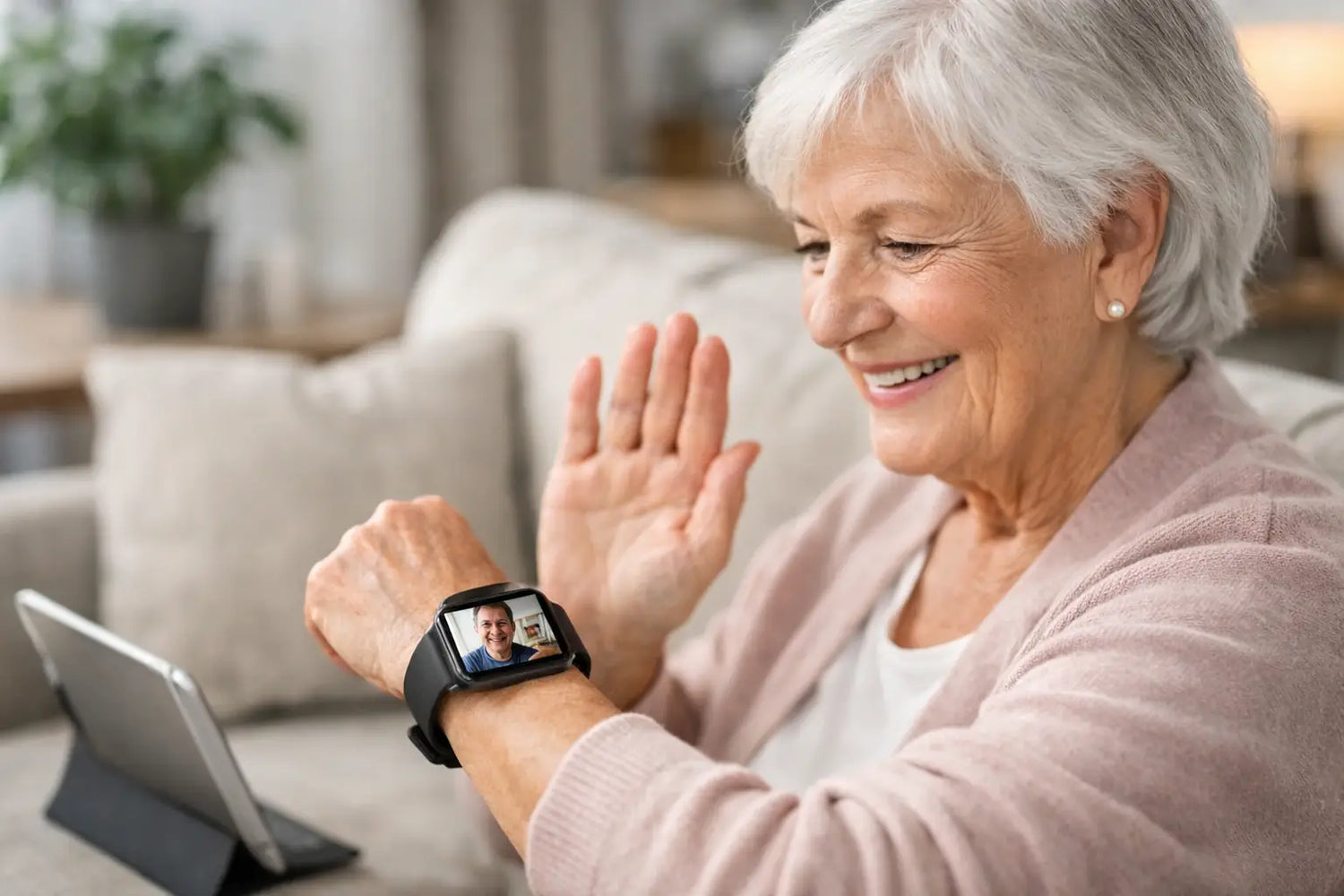 Senioren horloge met videobellen kiezen