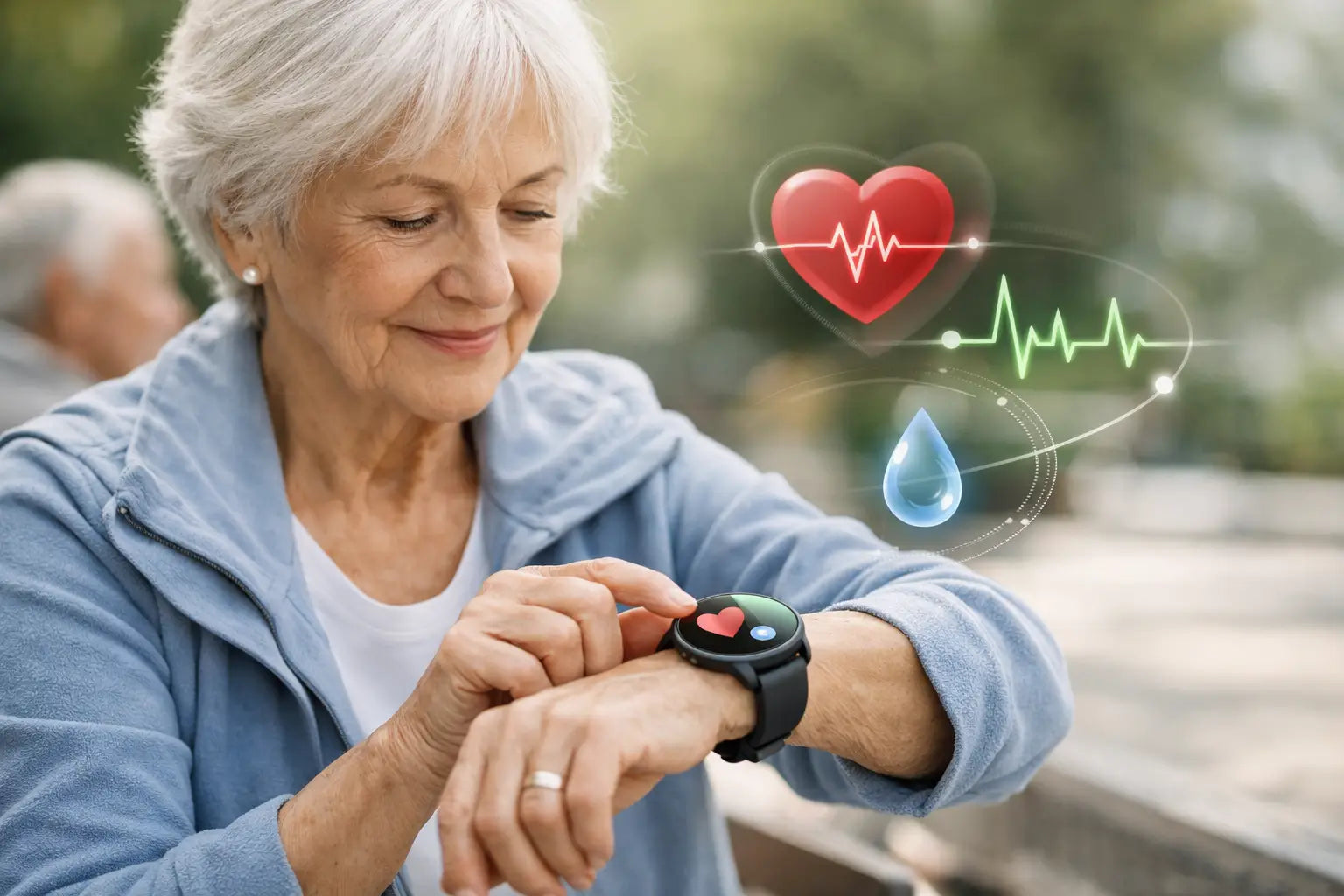 Gezondheidsmetingen op een seniorenhorloge