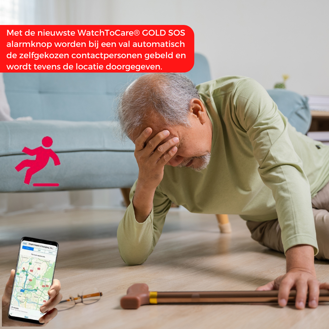 WatchToCare Gold GPS Alarmknop - deze maand inclusief Gratis draadloos laadstation t.w.v. € 19,95 - op=op
