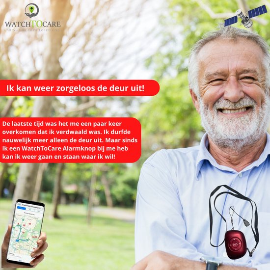WatchToCare WTC22 GPS Alarmknop Rood - deze maand inclusief Gratis draadloos laadstation t.w.v. € 19,95 - op=op