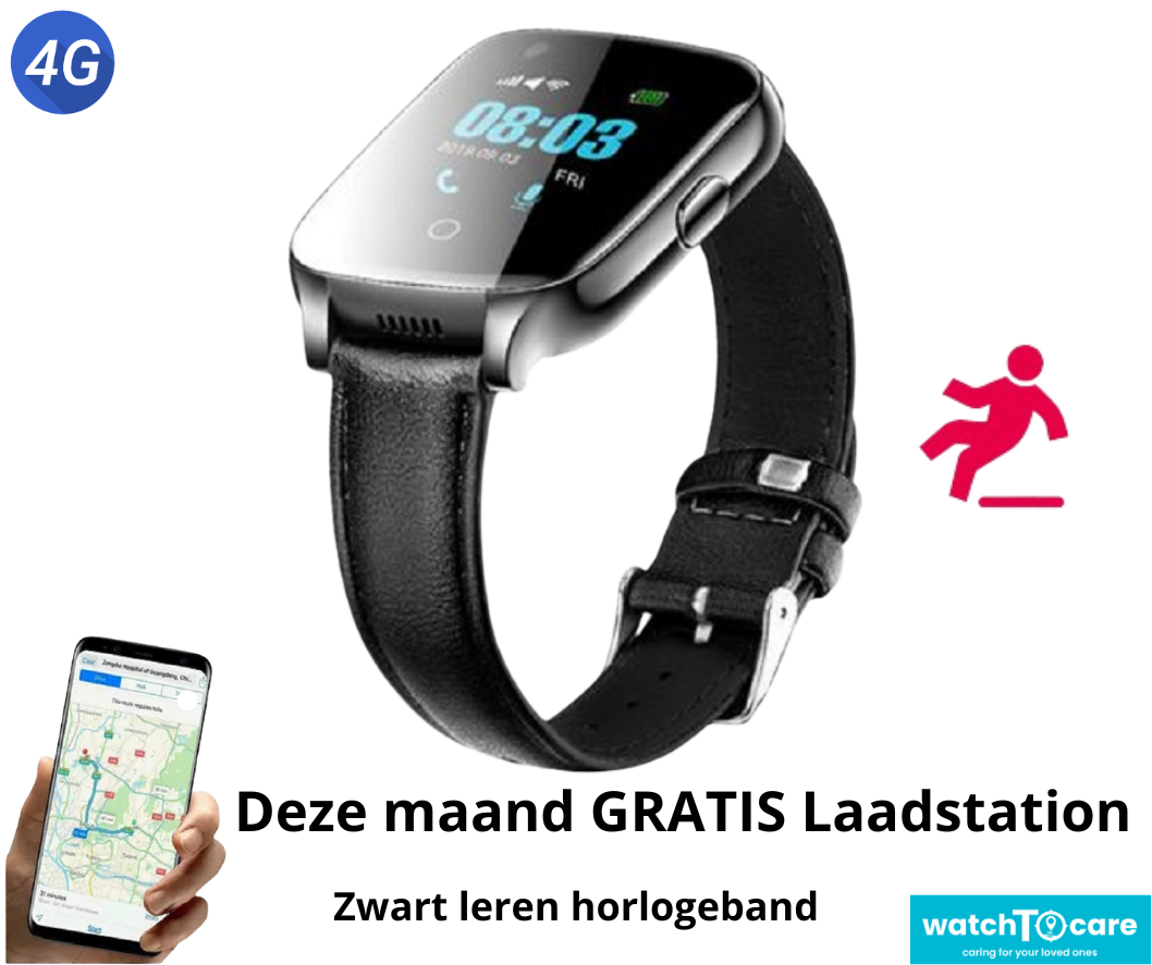 WatchToCare Smartwatch WTC45 Bruin Leren Band - Deze maand inclusief GRATIS laadstation én GRATIS screenprotector samen t.w.v. €39,90