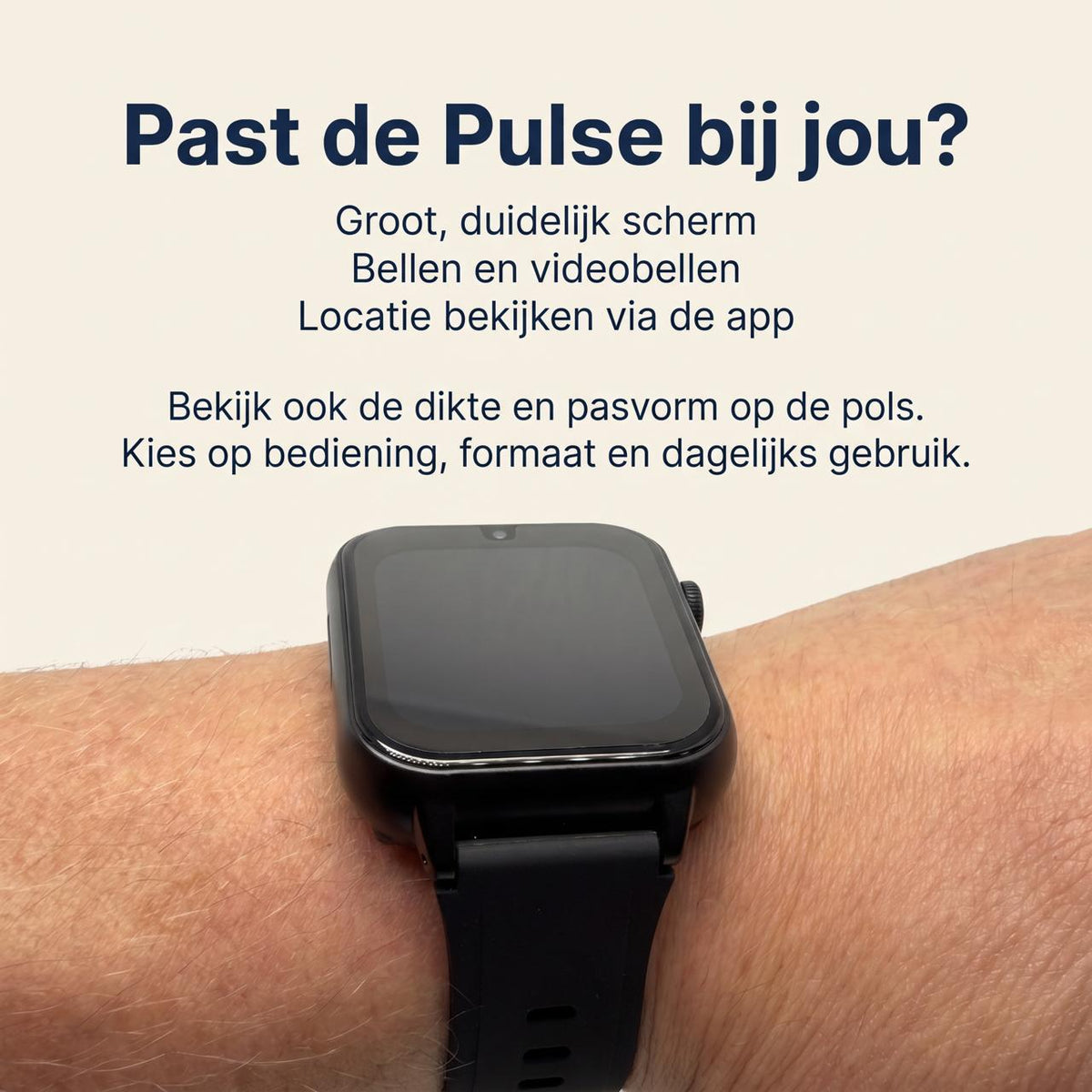 WatchToCare Pulse, met valdetectie, GPS-dwaalbeveiliging en een kristalhelder scherm met grote letters